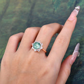 3CT Round Cut Moss Agate Cluster Halo Vintage Engagement Ring